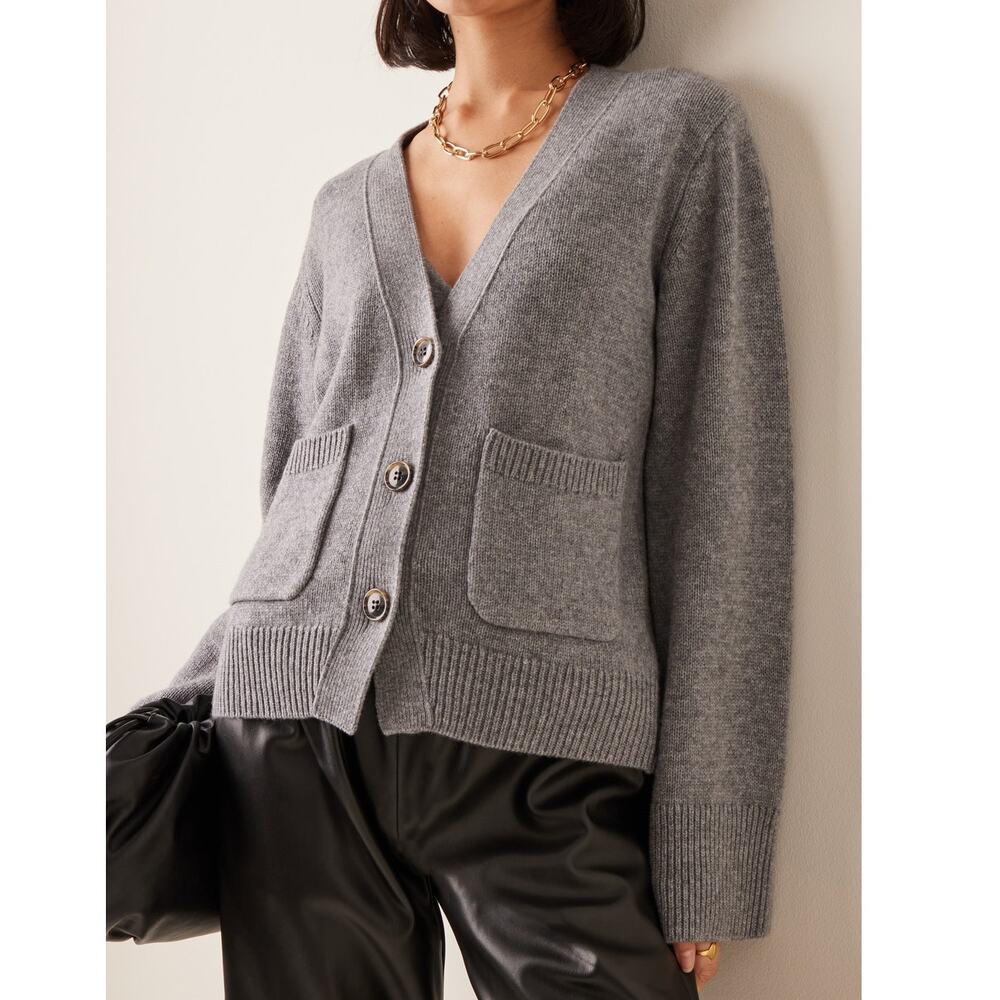 Lisa Yang Danni Cardigan Sweater 100% Cashmere Heathered Grey Size 1 Small Med